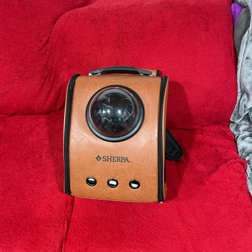 Portable Leather Sherpa Cat Carrier Backpack